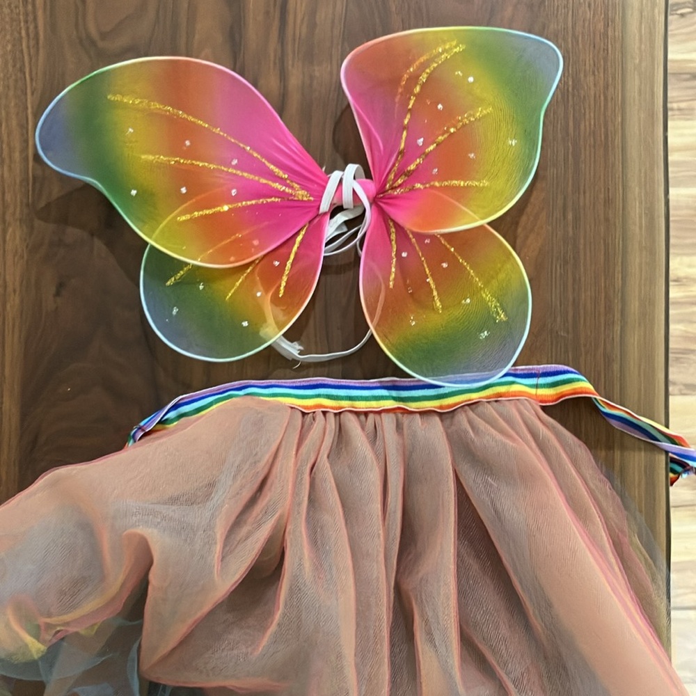 Dog Rainbow Butterfly Wings and Tutu Set M/L